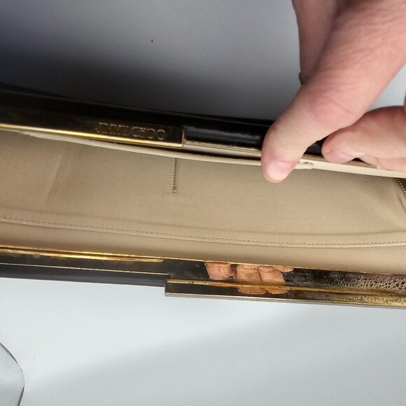 Jimmy Choo Black Leather Clutch – Gold Frame, Large Size, Made in Italy - Picture 8 of 12